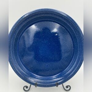 Vintage Blue Speckle Enamelware Platter 12.5” X 1.25” Rounded Edge